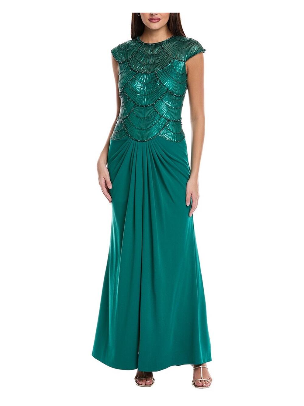 NWT Plus Sz 18 Tadashi Shoji Coralia Beaded Green Evening Party Gown Dress $518
